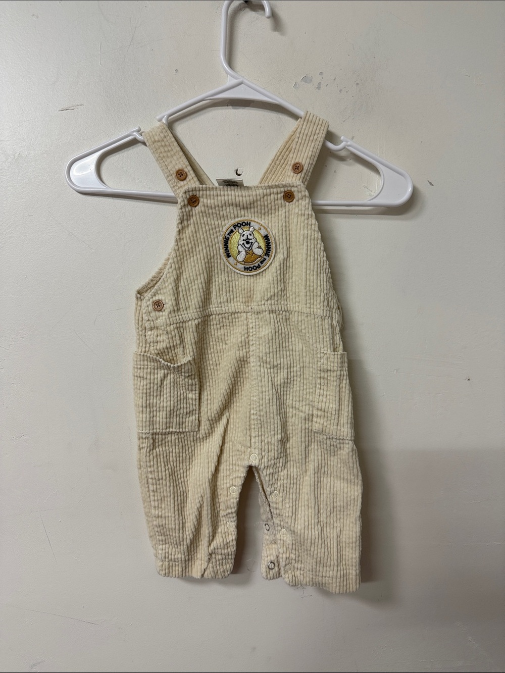 Disney Cream Corduroy Overalls with Pooh Patch